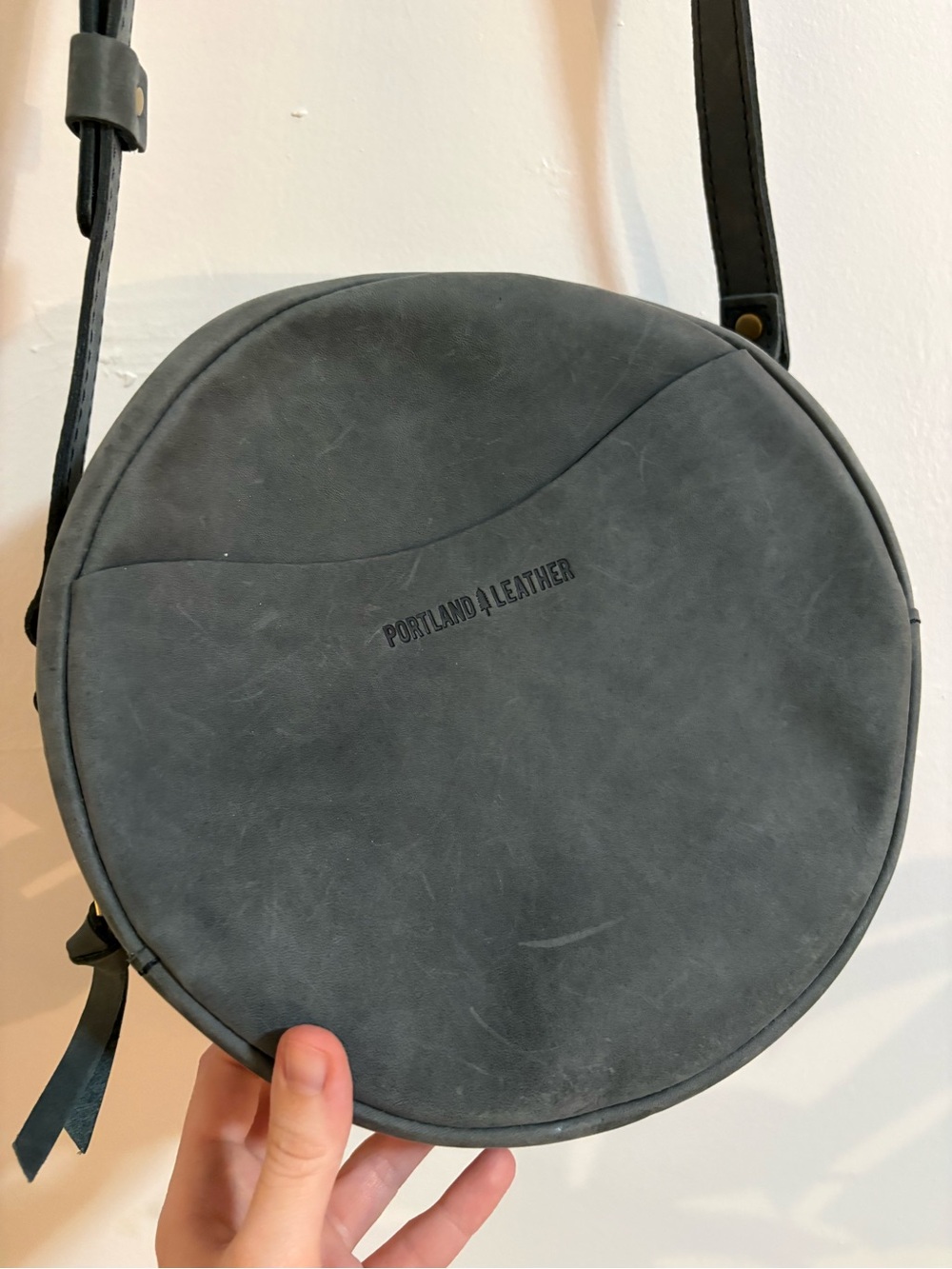 Portland Leather Round Black Crossbody Bag with Adjustable Strap